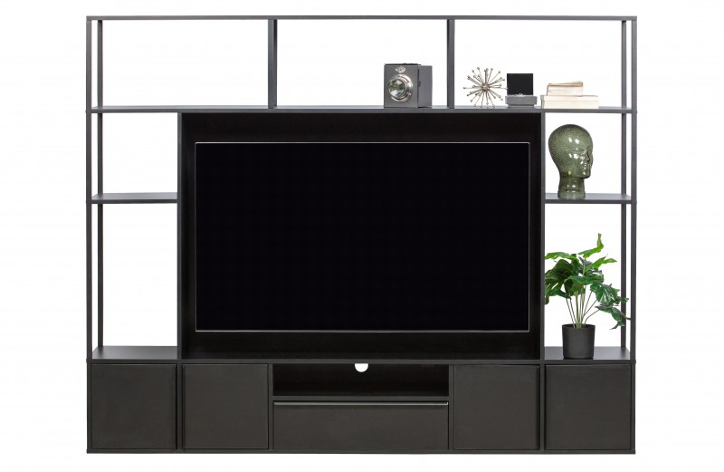 TV CABINET BLACK METAL WITH SHELVES - CABINETS, SHELVES